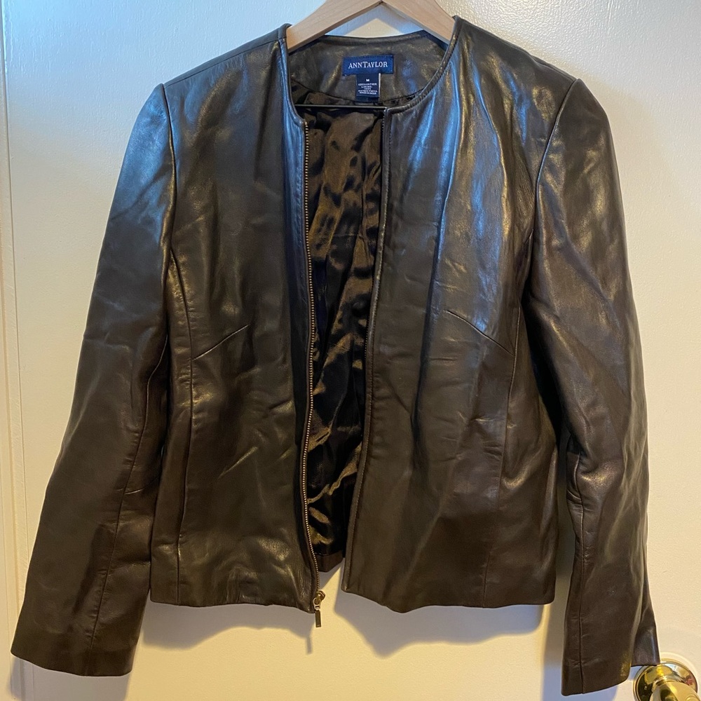 Chocolate Brown Ann Taylor Leather Jacket